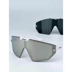 NEW Versace VE4461 314/87 White Grey Mirror Silver Detachable Lens Sunglasses